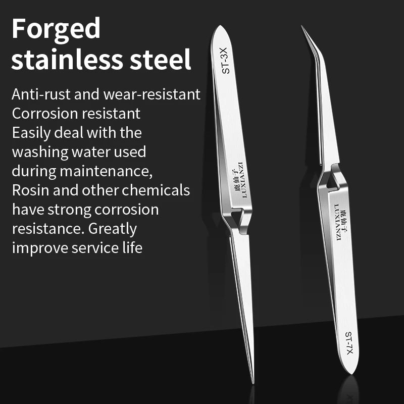 LUXIANZI Stainless Steel Reverse Tweezers Anti-Static Industrial Tweezers Acid Resistant Non-magnetic Precision Forceps Tools