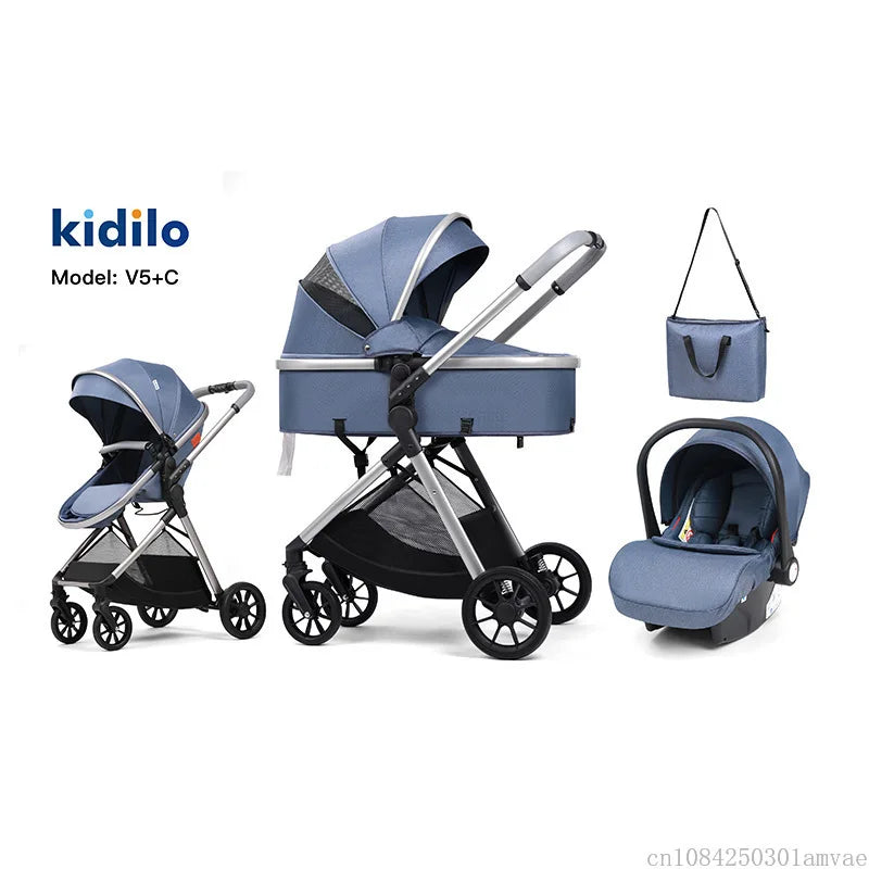 3 in 1 multifunctional baby stroller equipped with car seats for sitting and lying down, lightweight and comes with a mommy bag