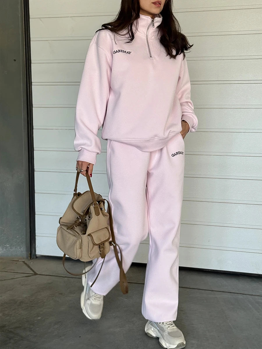 Spring Women's Tracksuit with Zipper Cotton Oversize Classic Pink  Two Piece Set Women Casual  Yellow Trouser Suits for Women