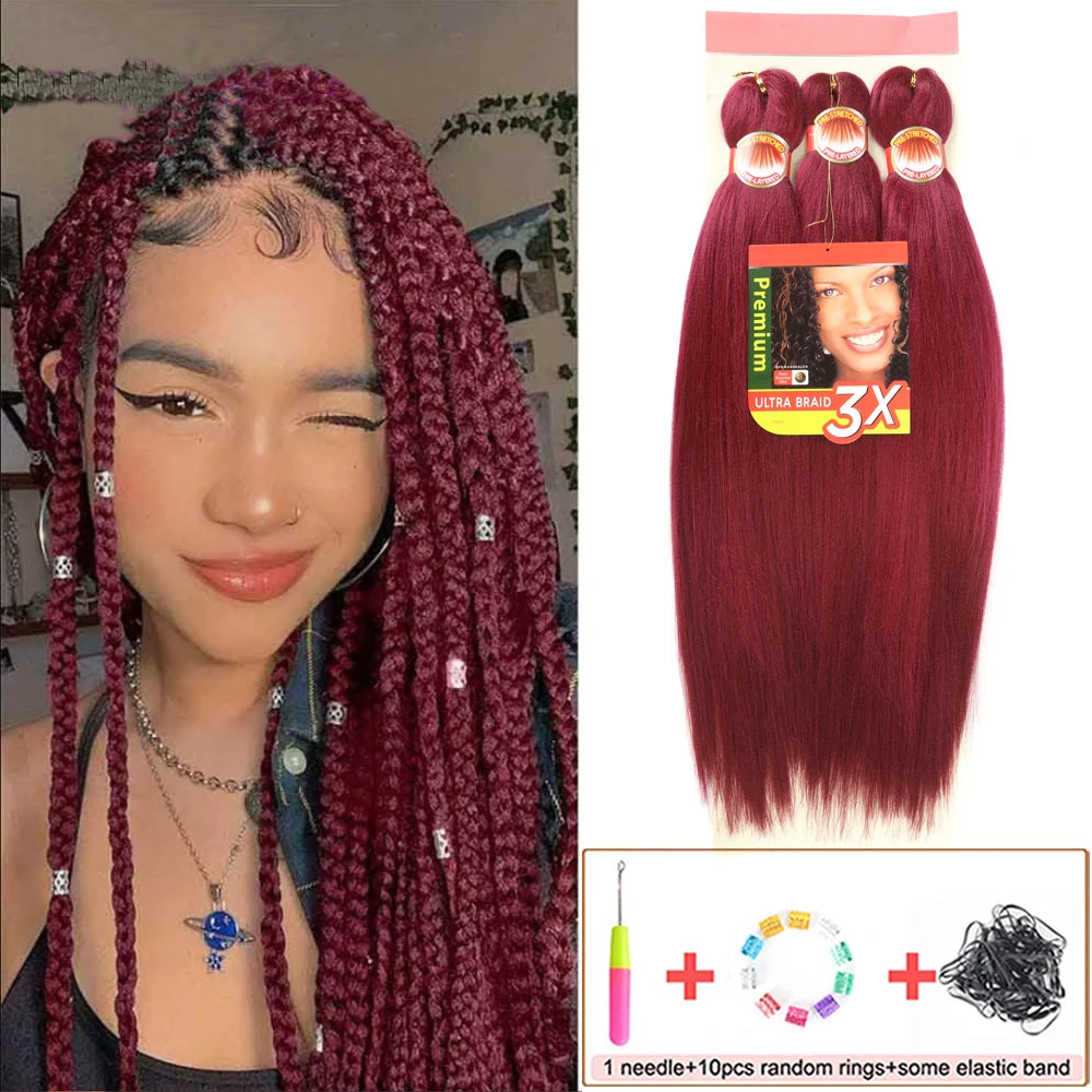 Braiding Hair Pre Stretched 26 Inch 3 Packs Yaki Braiding Hair For Braids Hot Water Setting Synthetic Crochet Hair Extensions