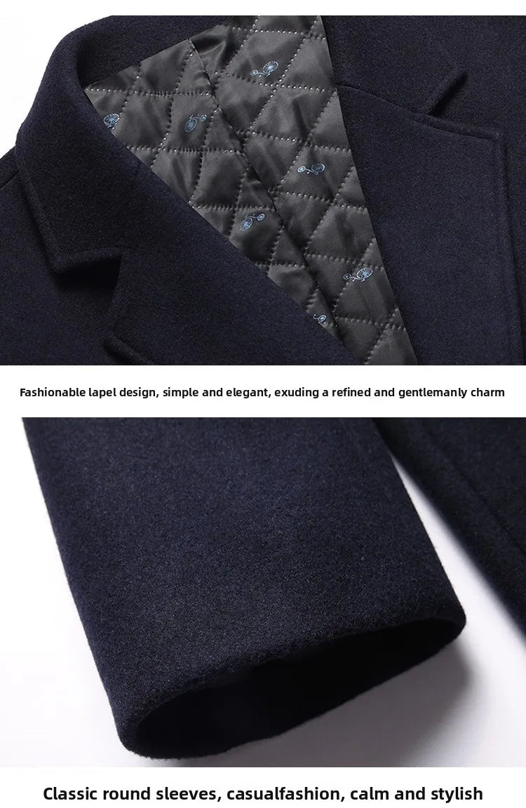 2025 Autumn/Winter New Lapel Woolen Coat for Men, Slim Fit, Korean Style, Mid-Length Coat for Young and Middle-Aged Men