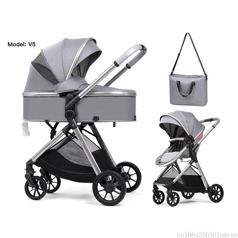 2-in-1 Multifunctional High-Landscape Baby Stroller (Model V5) with Mommy Bag