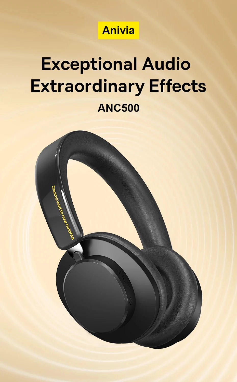 ANIVIA ANC500 Over-Ear Headphones — Hybrid ANC, BT 5.4, 60-Hour Battery