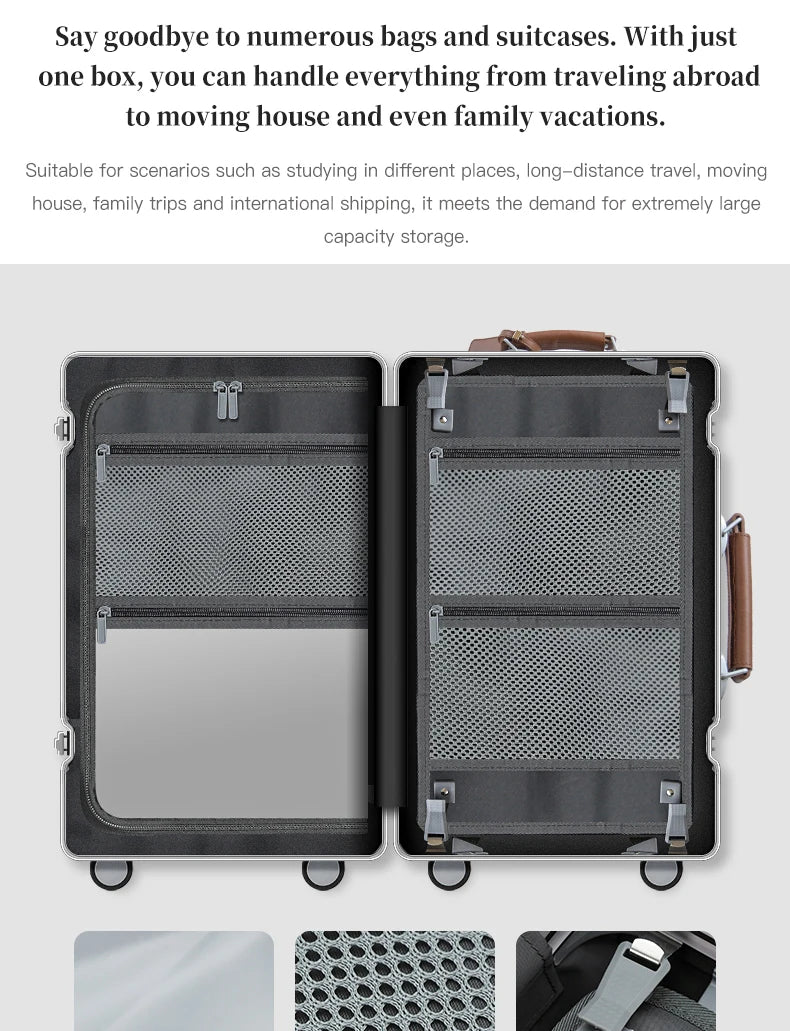 SUSHIMU Wide Trolley Luggage Front Opening Multi-Functional Women 20-Inch Small Lightweight Boarding Box 24-Inch Men's Suitcase