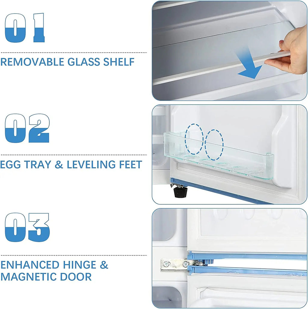 3.2 Cu.ft  Double Door Compact Refrigerator, Mini Fridge with Freezer, Retro Design Small Drink Chiller for Home, Office