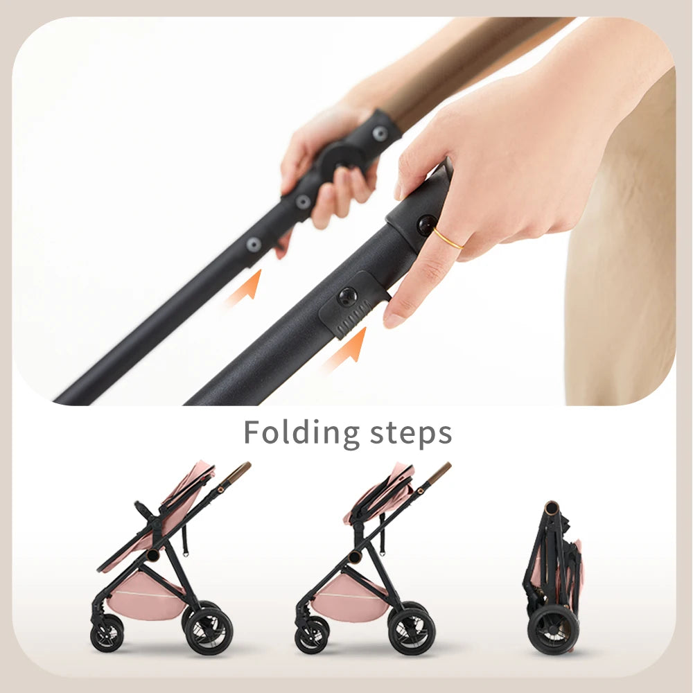 Baby 2 in 1 Baby Stroller Pushchair High Landscape Reversible Foldable Portable Stroller Newborn Pram