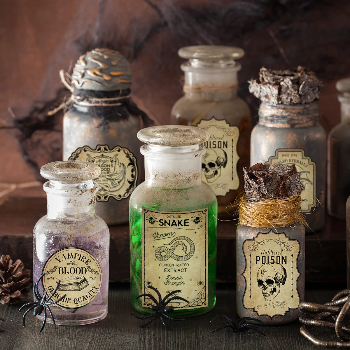 12/24PCS Halloween Retro Gothic Wine Bottle Labels – Vintage Witch Potion Stickers