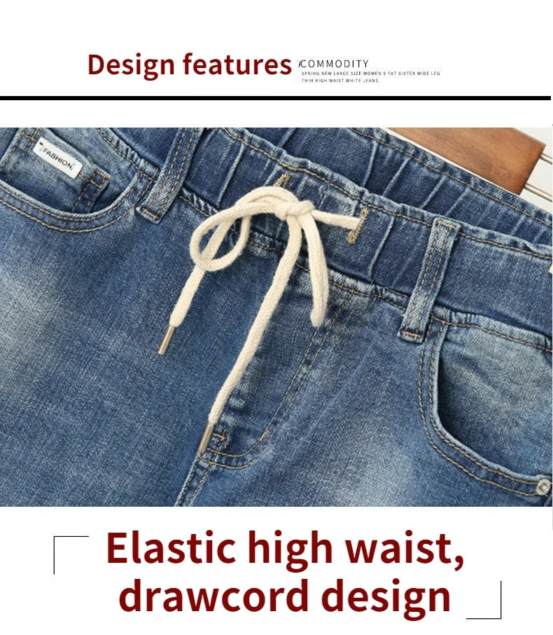 Women’s Plus Size Elastic High-Waisted Ripped Mom Jeans – Baggy Harem Denim Pants (XL–6XL)