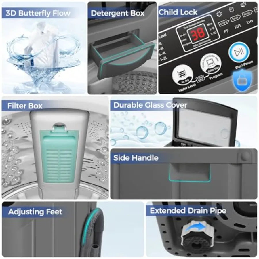 Compact Portable Washing Machine with 20Lbs Capacity and 2.8Cu.ft Washer and Dryer Combo for Apartments Features 10 Washing Pro