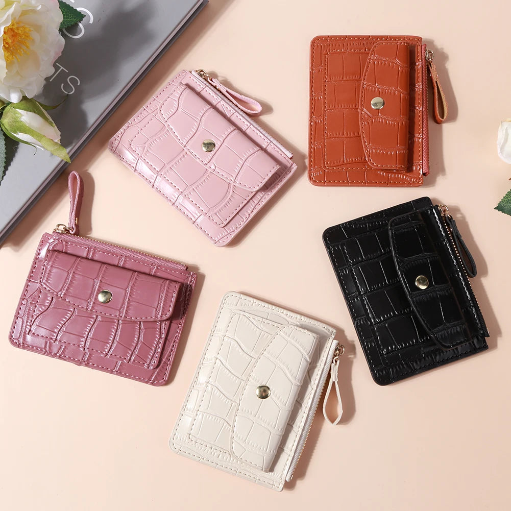 Women Small Coin Purse PU Leather Fashion Short Wallet Solid Color Casual Money Wallet Daily Bag for Ladies