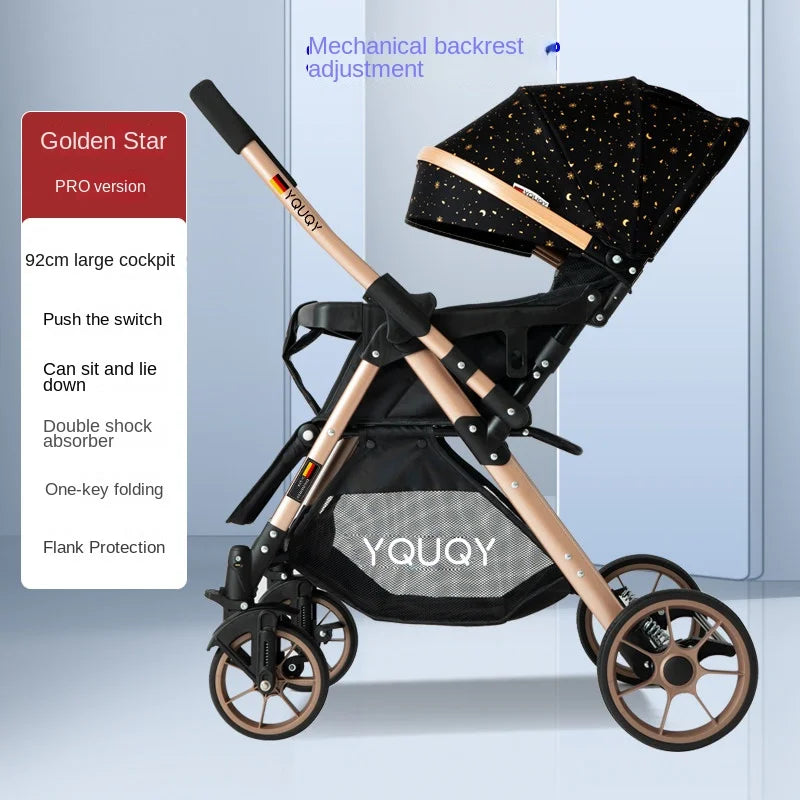 Baby Stroller Two-way Pushchair Can Sit and Lie Large Seat 0 to 3 Years Old Children Lightweight Folding Stroller Large Wheels