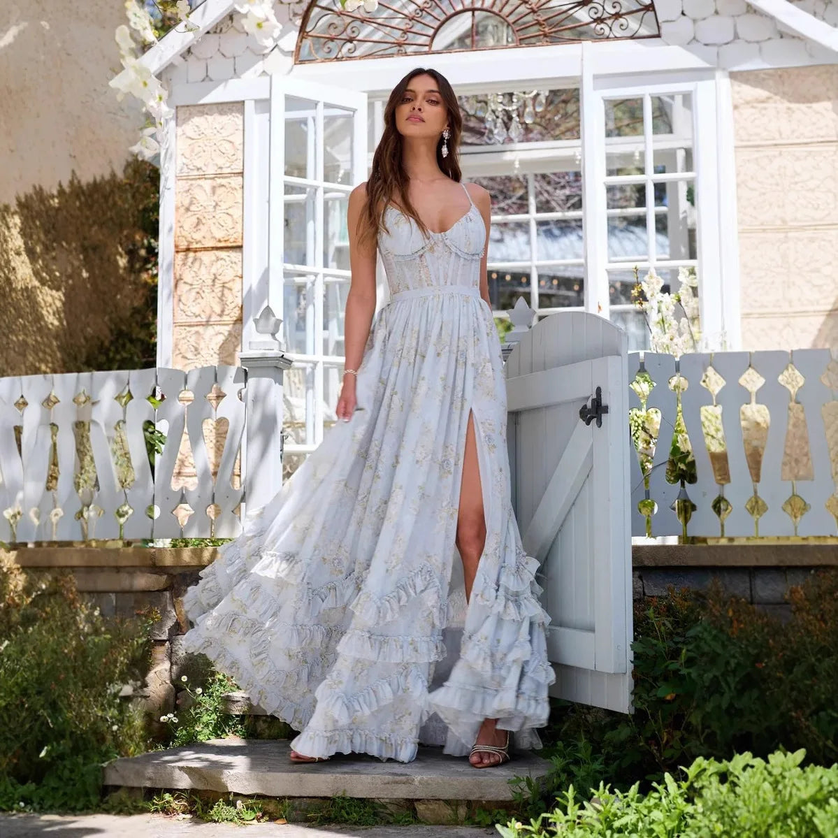 Sexy Summer Beach Dress 2025 Women Spaghetti Strap Vacation Holiday Long Dresses Elegant Ruffles Printed Vestidos Para Mujer