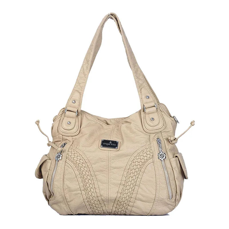 Angel kiss Women Handbags Satchel Top-handle Handbag 2023 PU Shoulder Bag Soft Dumpling Pack Multi-pockets Shoulder Purse Bags