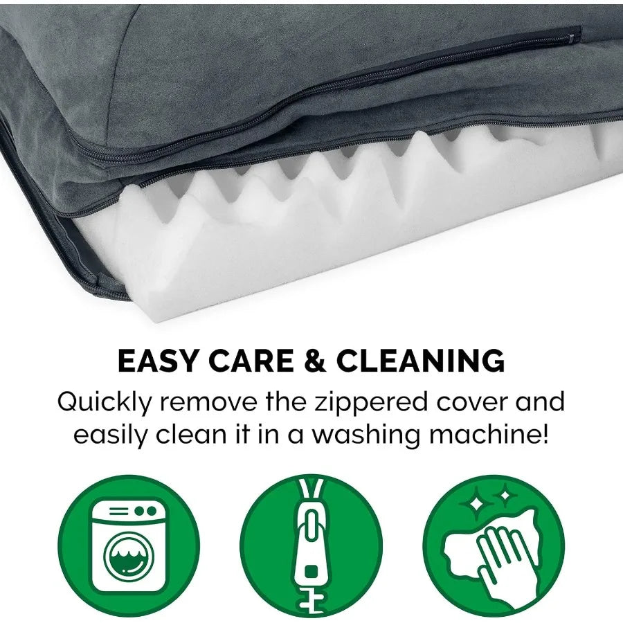 Orthopedic Dog Bed for Large Dogs w Removable Bolsters Washable Cover For Dogs Up to 95 lbs TwoTone Plush Faux Fur Suede L Shap