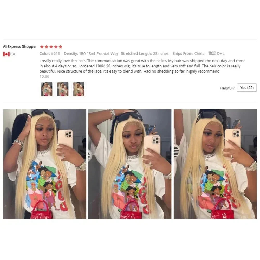 GEFILY 613 HD Lace Front Wig — 13×6 / 13×4, 30–40" Bone Straight, 250–300% Density (Brazilian Remy)