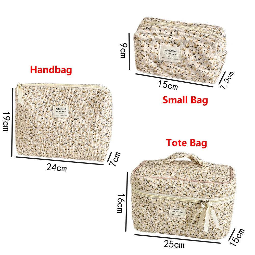 Vintage Floral Quilted Makeup Bag – Wide-Opening Travel Organizer