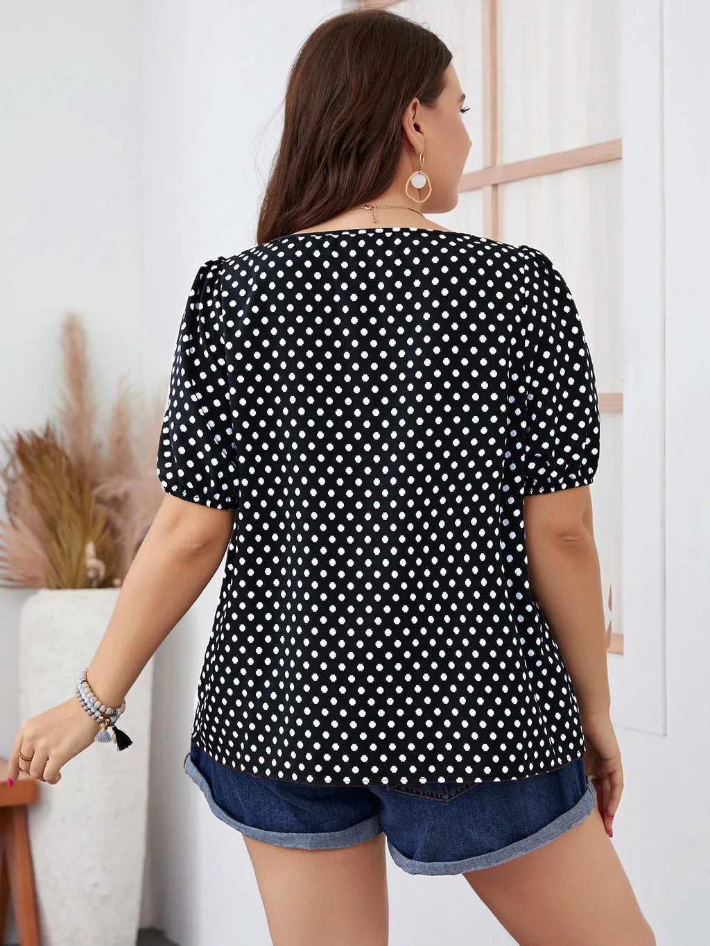 FairyShely Plus Size Square Collar Summer Top – Elegant Short Sleeve Casual T-Shirt for Women