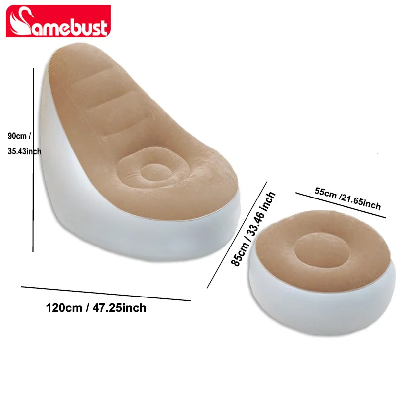 Camebust Inflatable Sofa - Flocking Surface High Quality Pvc Footstool Rapid Inflation Lazy Lounge Brown Color