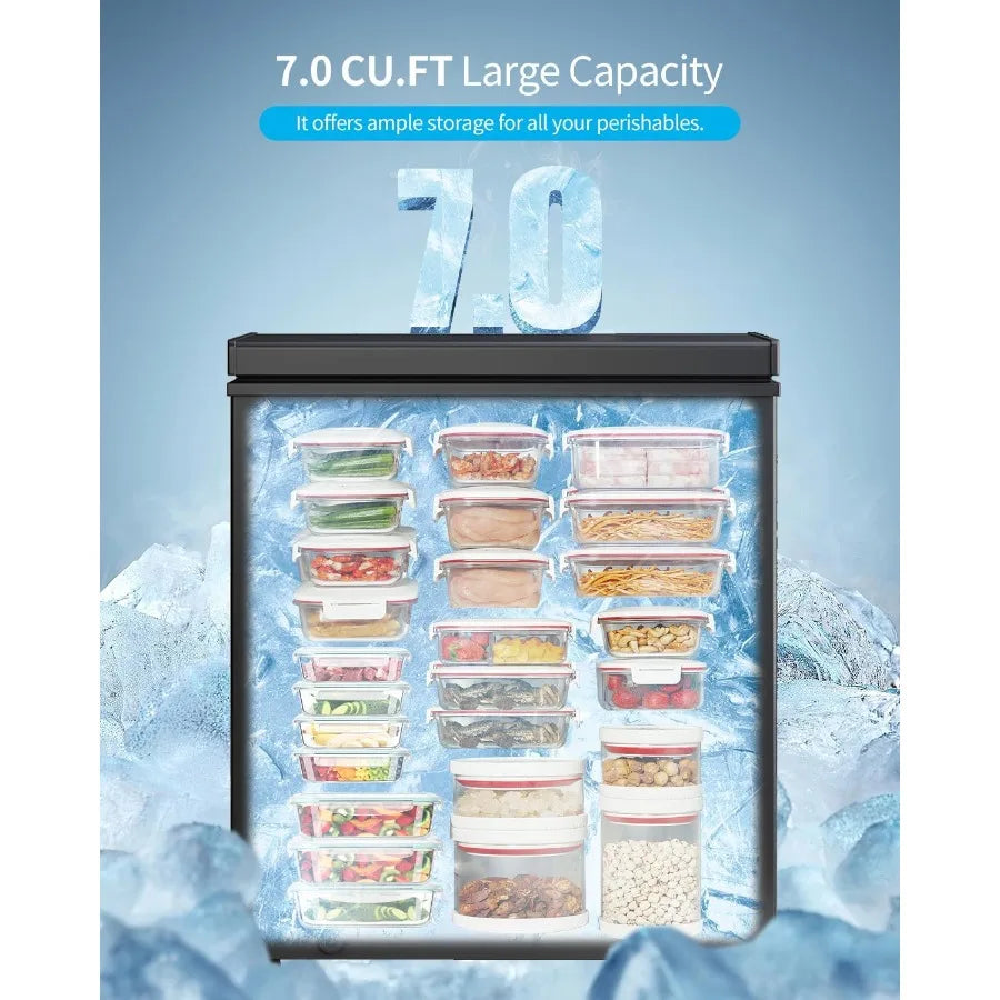 7.0 Cubic Feet Compact Chest Freezer Energy Saving Top Opening Deep Freezer with 7 Level Adjustable Thermostat and Removable St