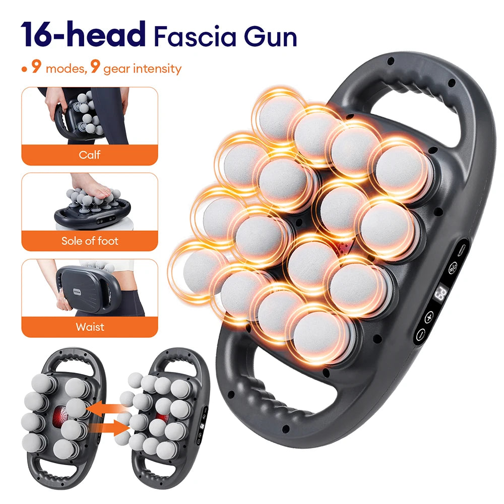 USB Rechargeable 16-head Fascia Gun 9 Levels Of Strength 9 Modes 8 Replaceable Heads To Meet The Needs Of Different Massage