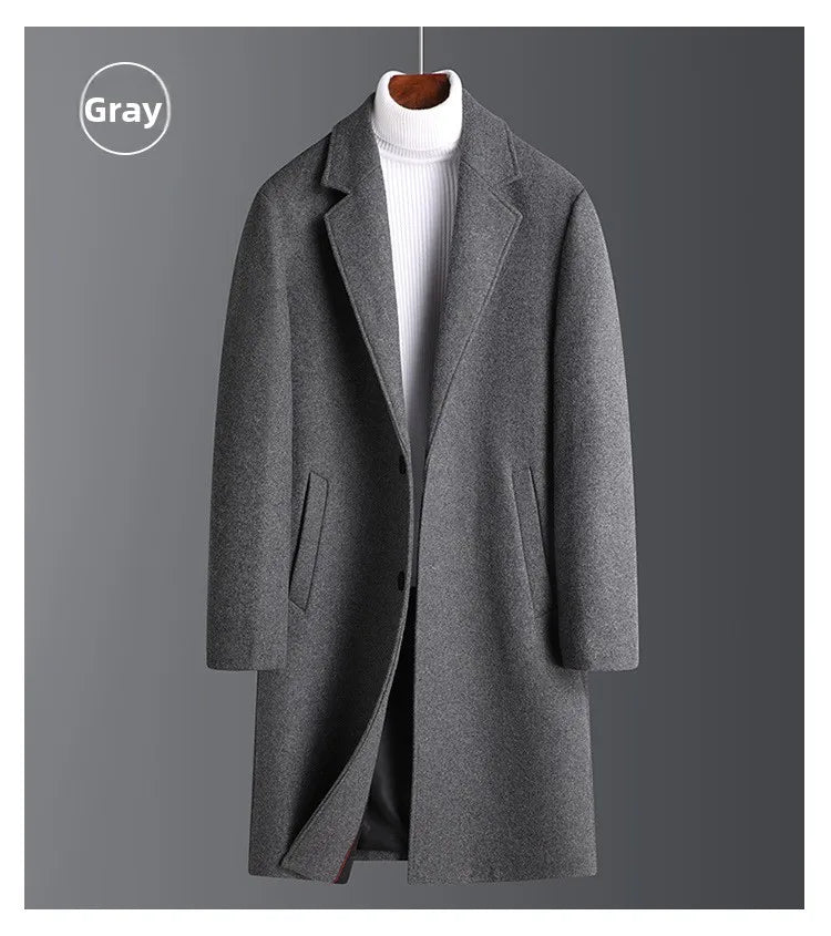 2025 Autumn/Winter New Lapel Woolen Coat for Men, Slim Fit, Korean Style, Mid-Length Coat for Young and Middle-Aged Men