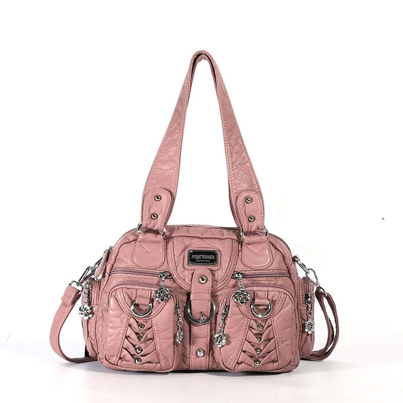 Angel kiss Women Handbags Satchel Top-handle Handbag PU Shoulder Bag Roomy Pocket  Pack Multi-pockets Shoulder Purse Bags