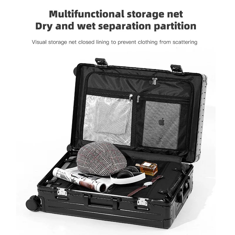 SUSHIMU 100% Aluminum-magnesium alloy Travel Suitcase Rolling Luggage 20/24/28 inch Trolley Luggage Carry-On Cabin Suitcase