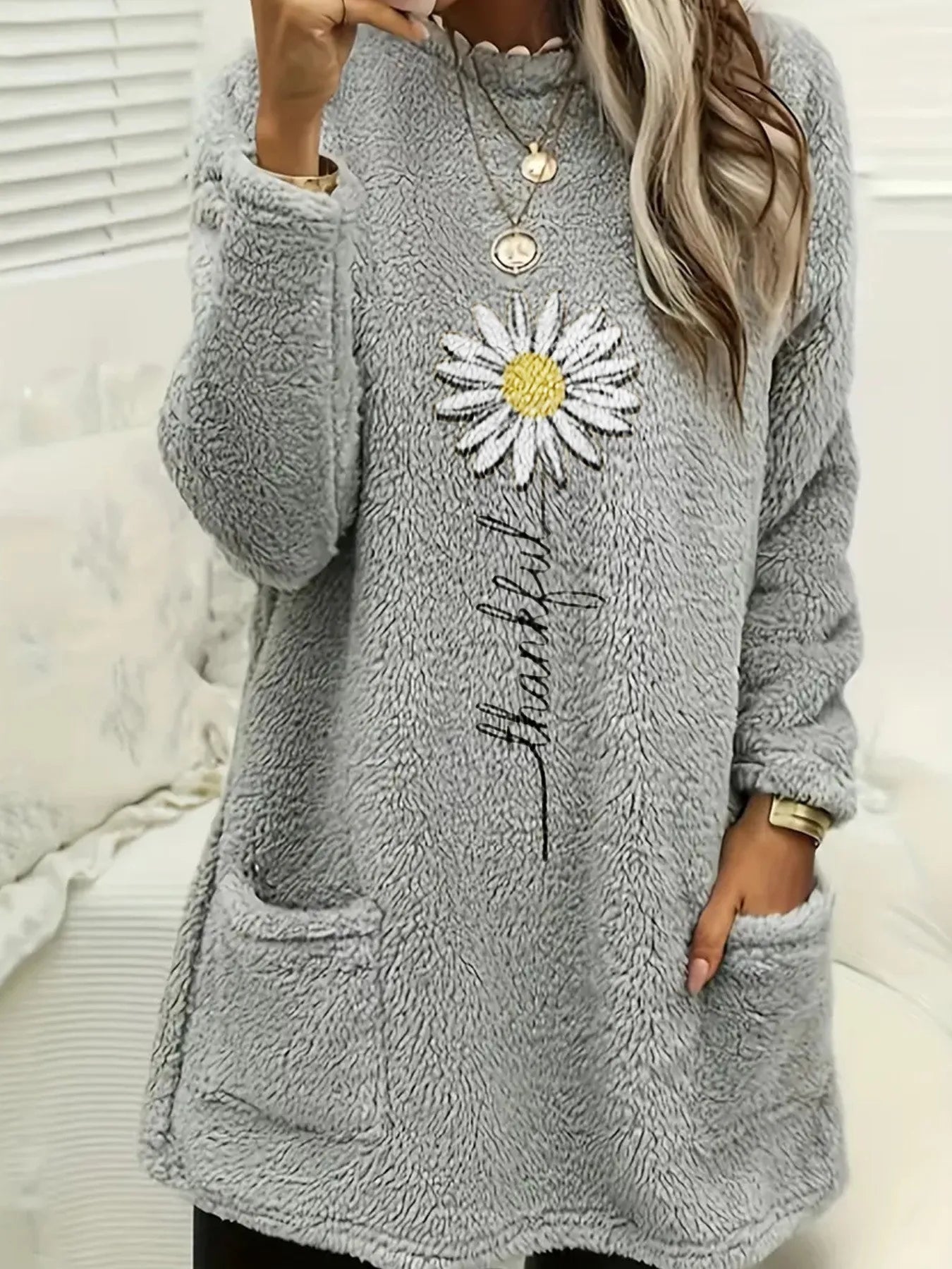 Plus-size European and American cross-border  autumn and winter new casual print pocket plush sweatshirt