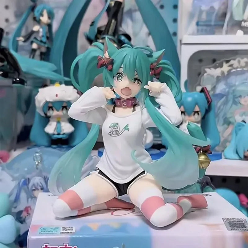 Hatsune Miku Desktop Cute Action FigureNeko T-Shirt Ver. Anime Figurine Kawaii Girl Model Toy Gift