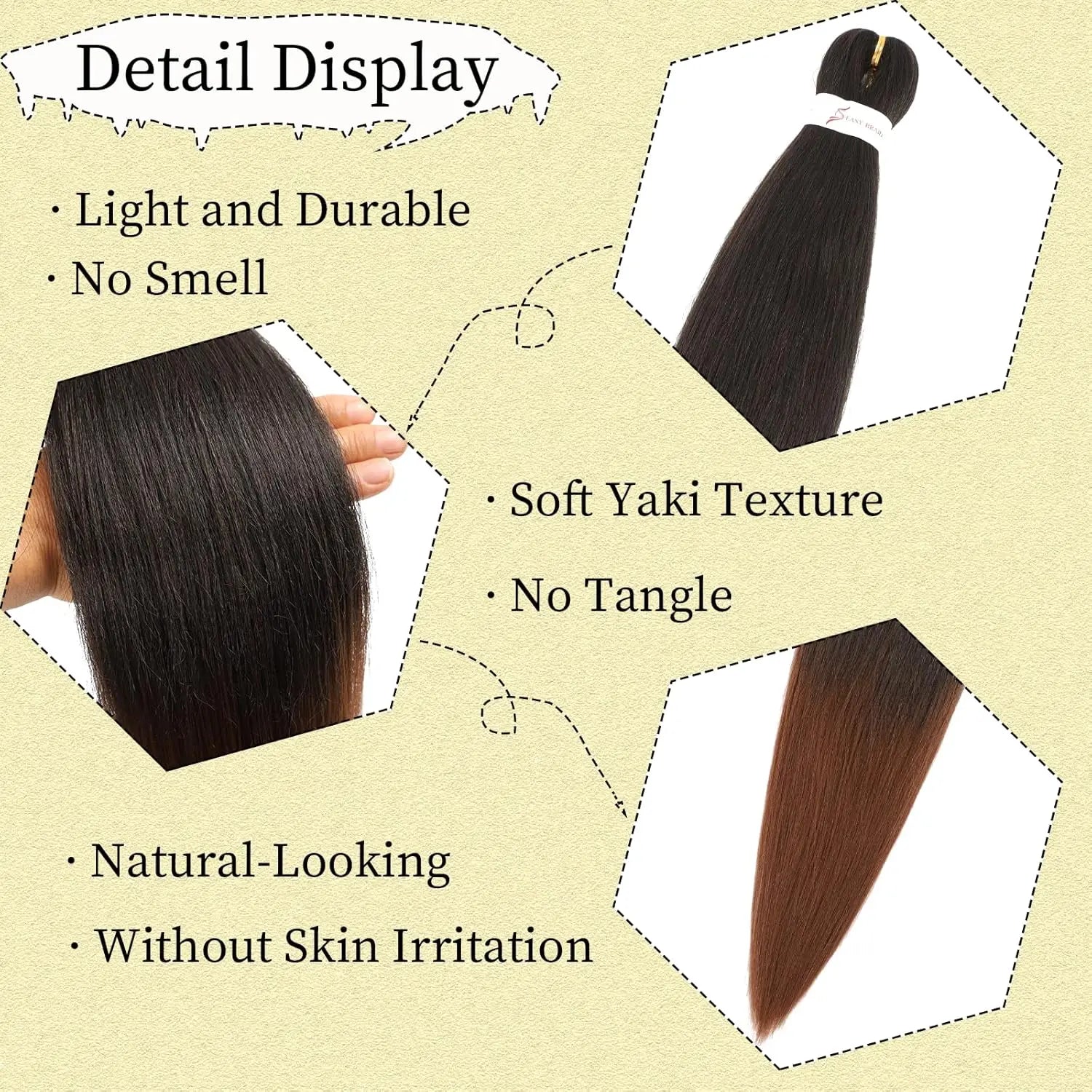 26inch Prestretched Knotless Kanekalon Hair Long Straight Synthetic Box Braids Yaki Texture Hot Water Setting Hair Extension
