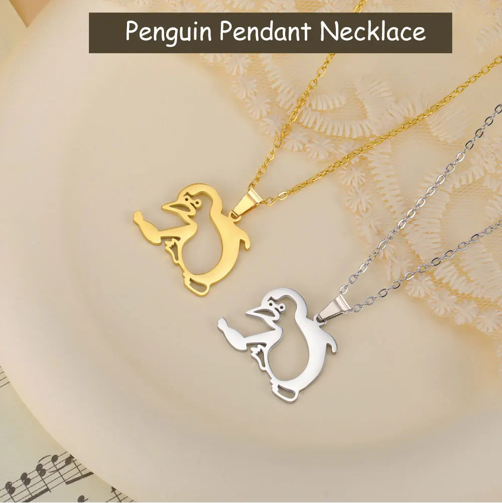 Walking Penguin Pendant Necklace | Stainless Steel Animal Chain for Women