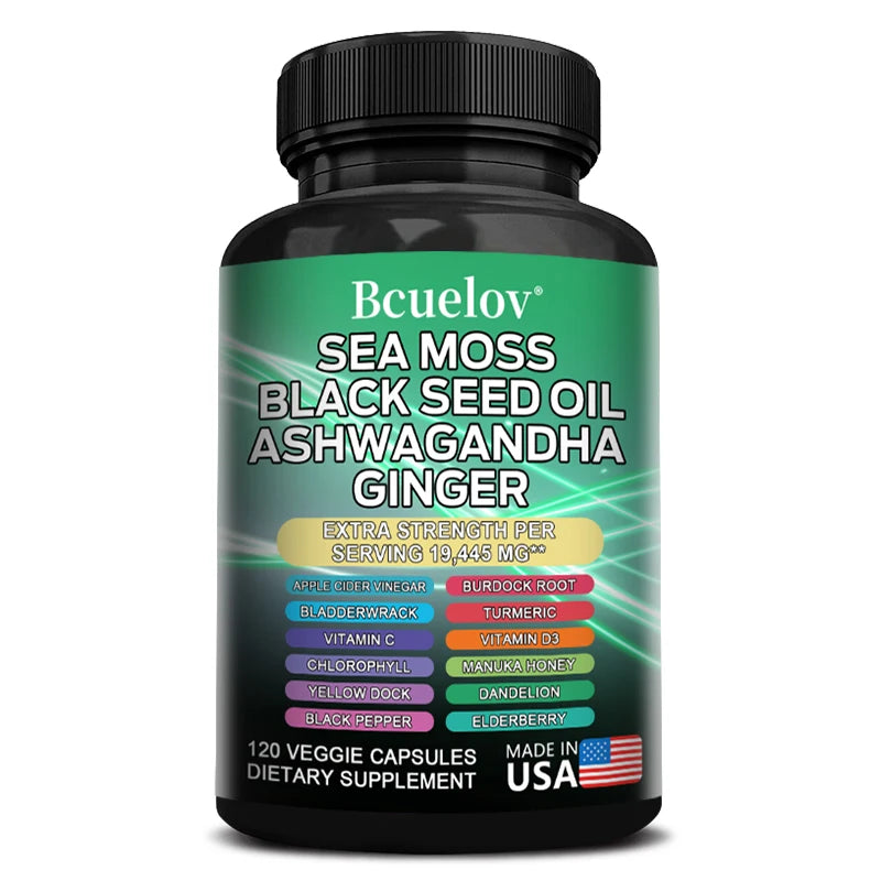 Black Cumin Seed Oil Vitamin C Mineral Supplement, Ashwagandha, 19445 mg, Supports Thyroid Health, Immune System, 120 Capsules