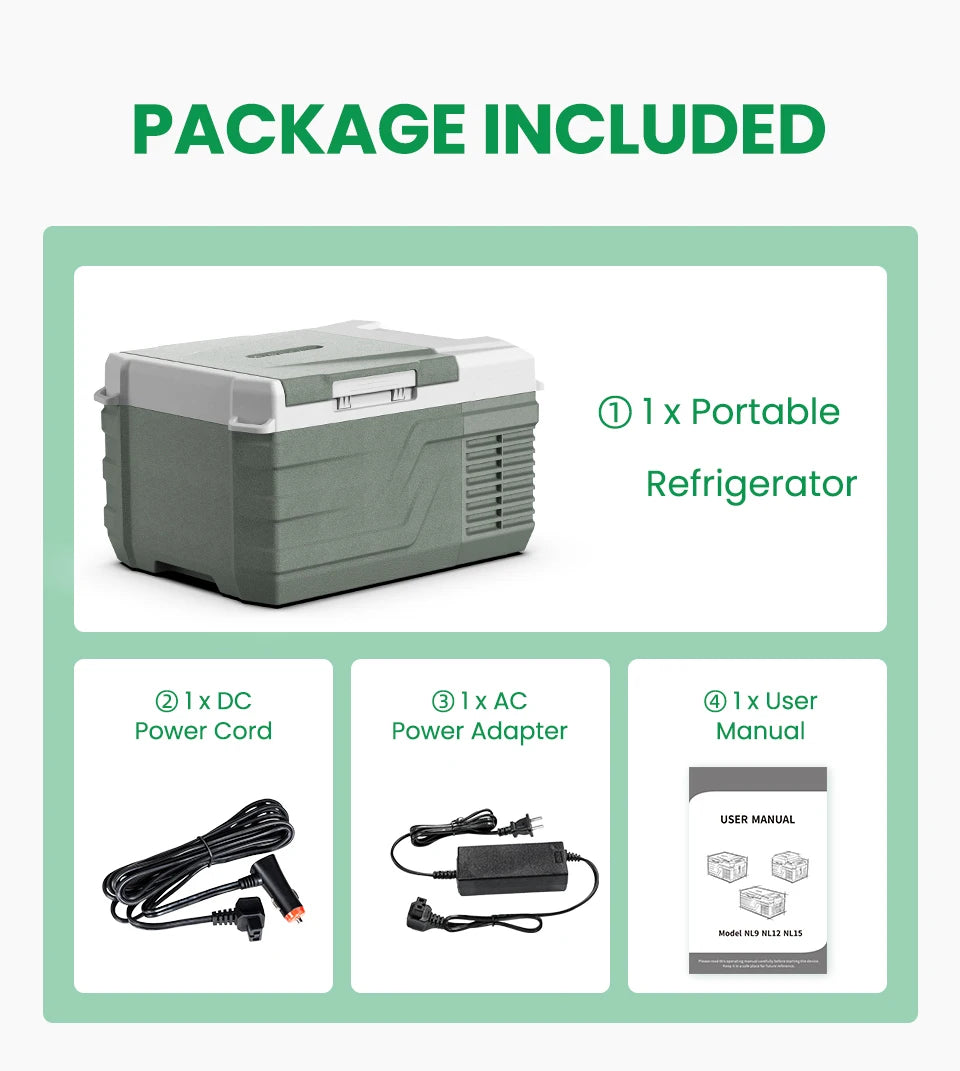 Alpicool NL9 9L Portable Refrigerator 12V/24V Small Car Fridge 100V~240V AC Electric Cooler Plug in Mini Freezer for Camping