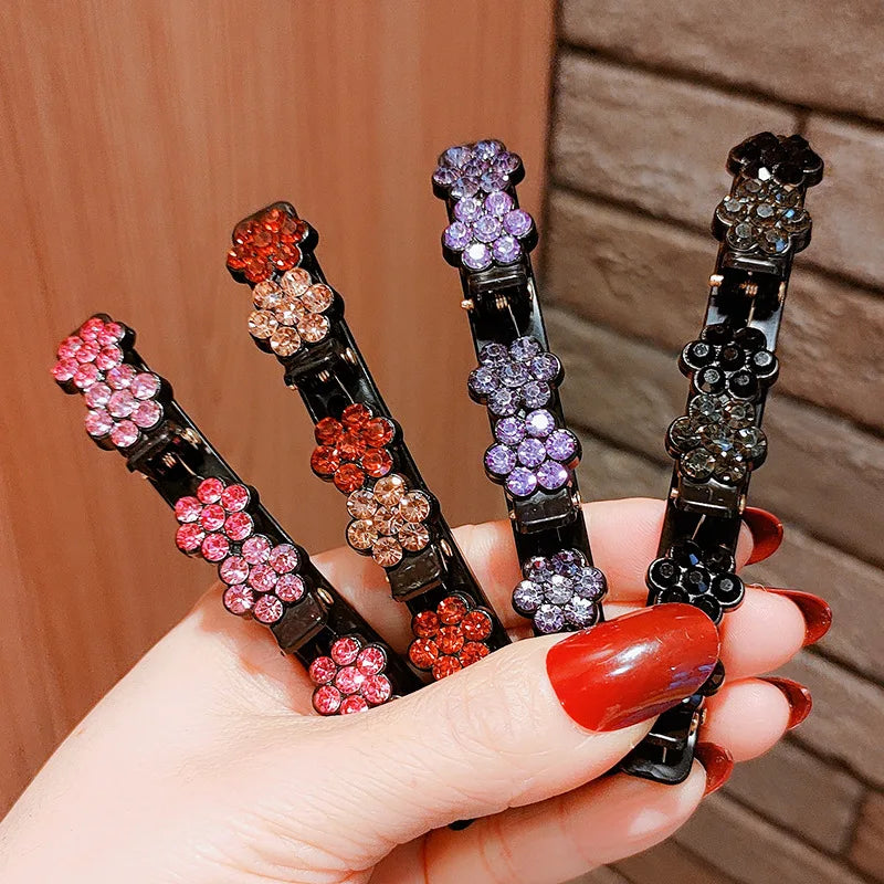 New Fashion Korean Style Acryli Crystal Flowers Hair Clips For Girl Summer Sweet Cute Bangs Side Barrettes Elastic Duckbill Clip