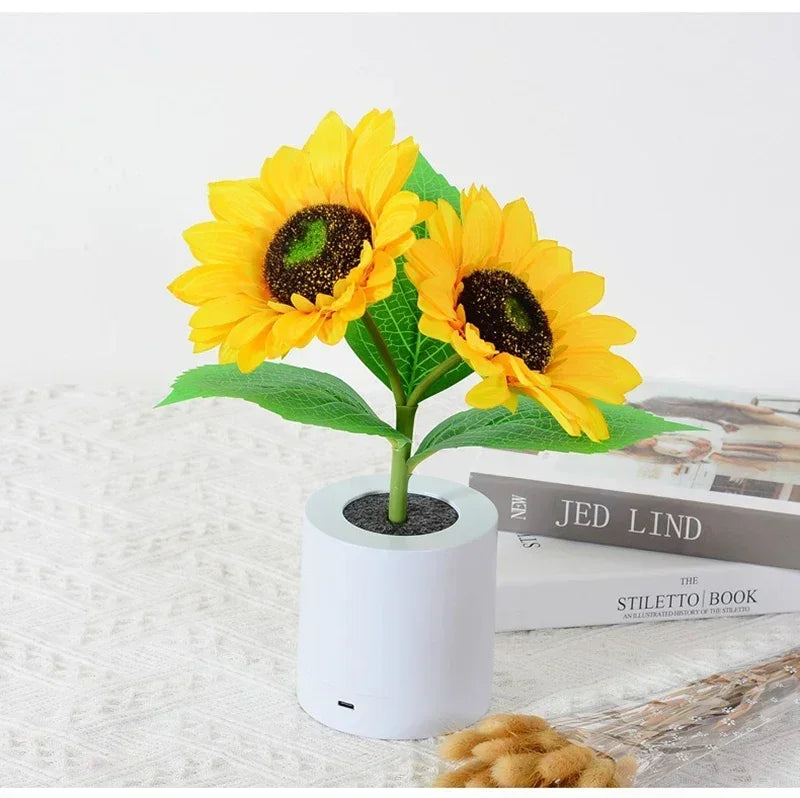 Sunflower LED Night Light — USB Rechargeable Warm Light Decorative Lamp for Bedroom & Holiday Décor
