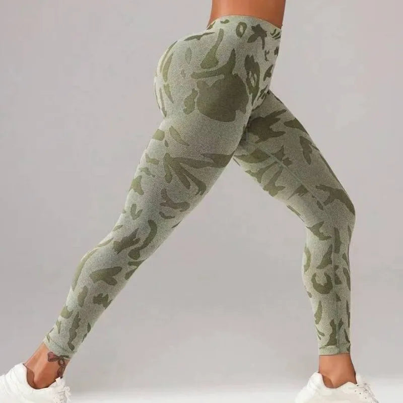 MODX Seamless V-Waist Leggings — Camo-Paisley, High-Stretch Nylon-Spandex