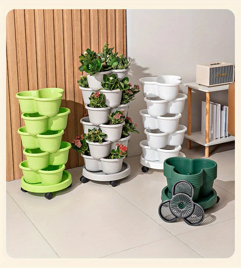 5-Pack Contemporary Stackable Self-Watering Planters