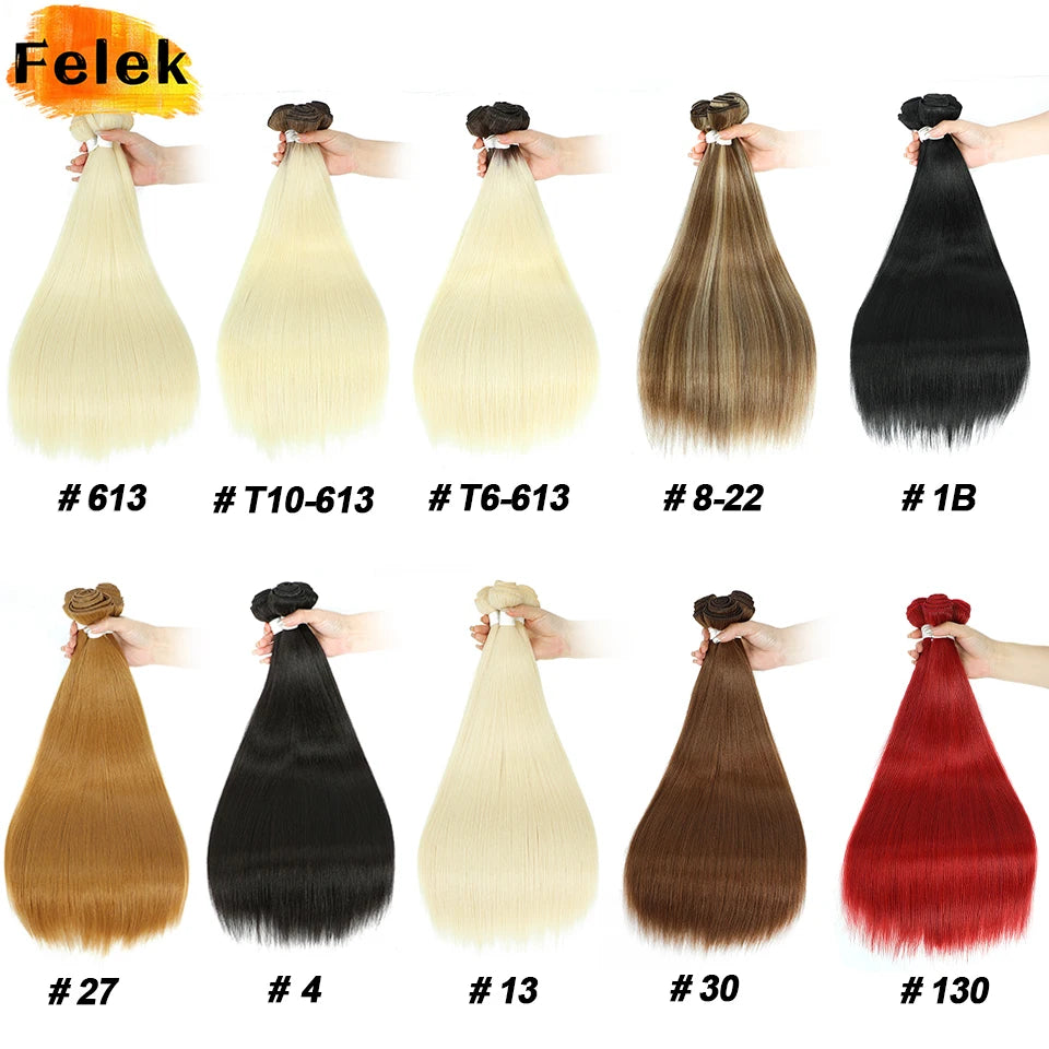 1Pc Straight Hair Bundles Synthetic Natural Hair Weaving 613 Blonde Bundle Hair Extensions Ombre Red Brown Weave Long Fiber Hair