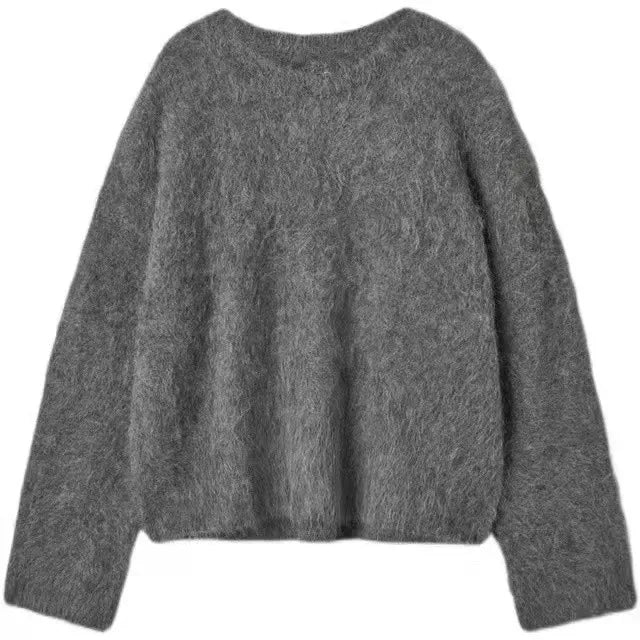 Women’s Oversized Fluffy Sweater – Off-Shoulder, Ultra-Long Sleeves, Crewneck Pullover (Autumn/Winter, JZ005)