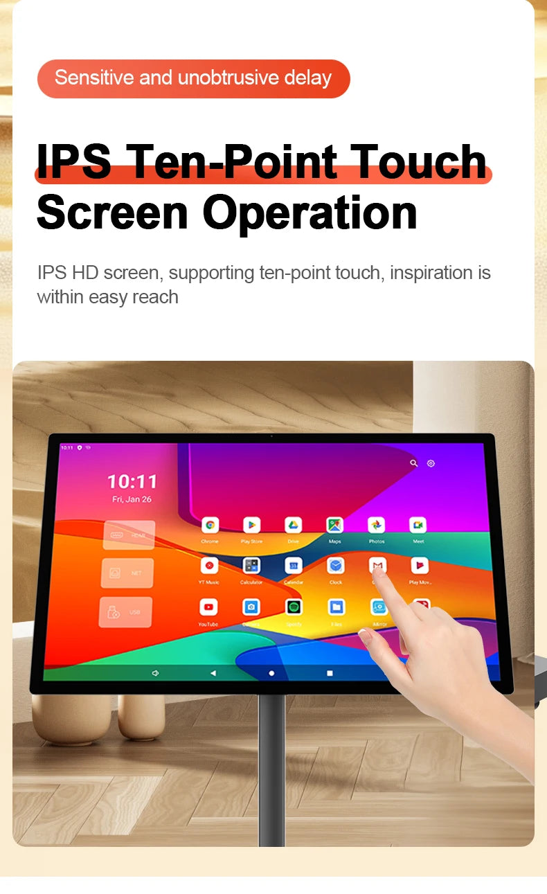 32 Inch Movable With Stand Smart Home Business TV Wireless Smart TV With Rotating Wheels Touch Screen Portable TV﻿