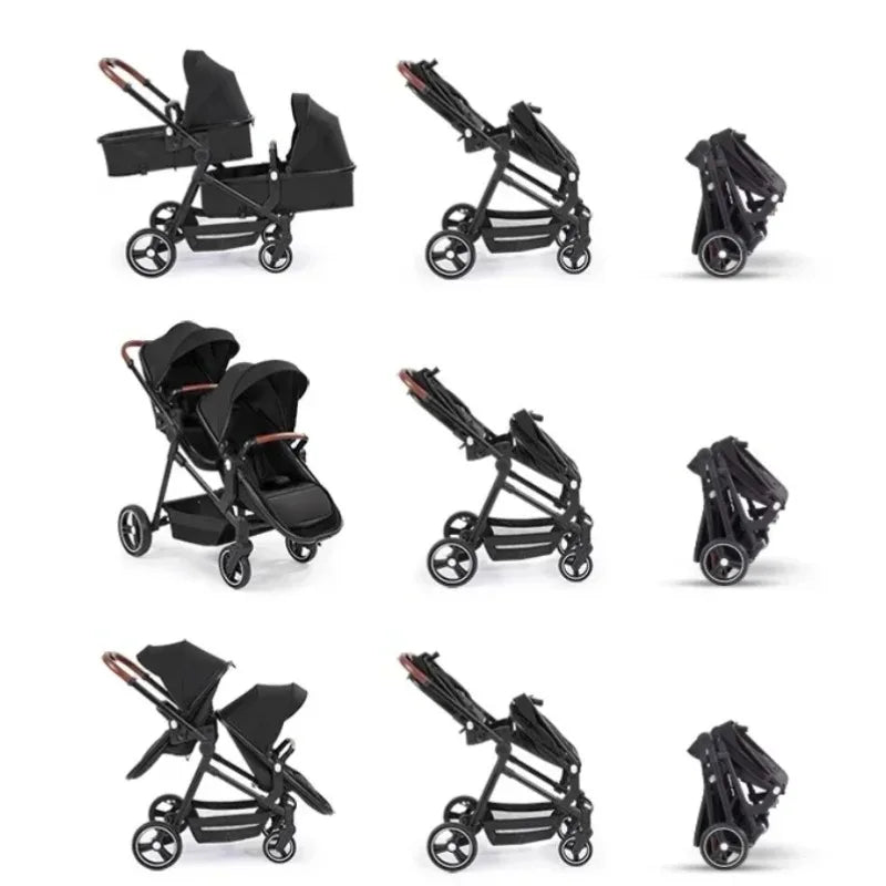 Foldable Twins Baby Carriage Stroller Twin Can Sit and Lie Double Stroller Shock Absorber Second high view Child Stroller
