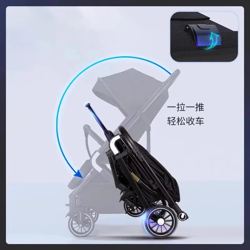 Ultra-Light Baby Stroller Bidirectional Implementation Can Sit and Lie One Button Close High Landscape Newborn Umbrella Car