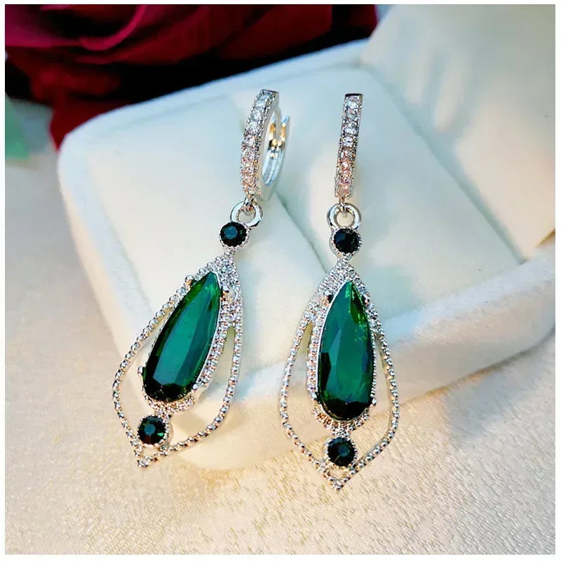 Green Crystal Drop Earrings | Elegant Zirconia Luxury Jewelry for Women