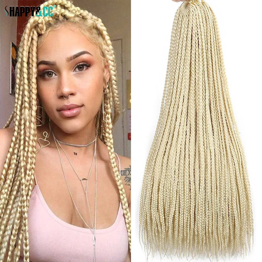 White Box Braids Crochet Hair 24 Inch Goddess 3X Box Braiding Hair Extensions Pre Looped #60 Synthetic Colored Braids for Women