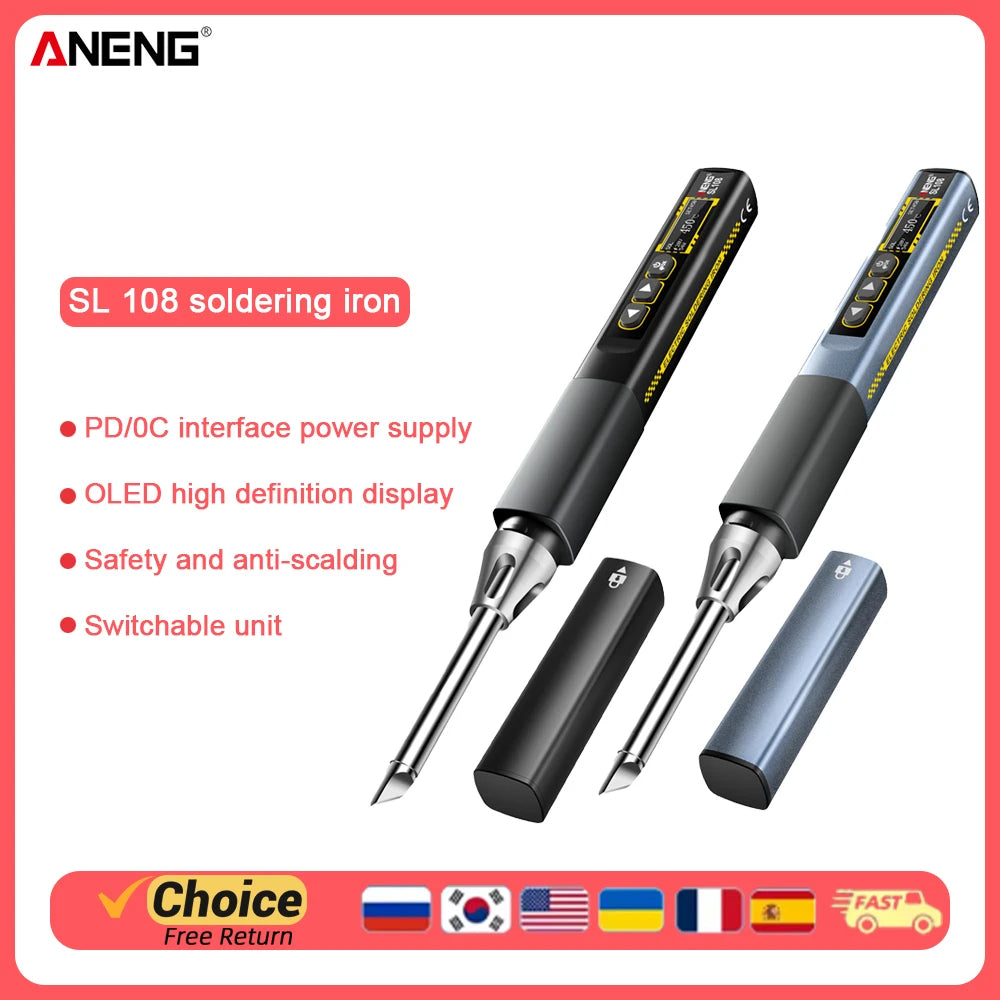 ANENG SL108 96W Smart Soldering Iron, PD/QC Fast Heating, Adjustable Temp 200-450°C, Portable Welding Station