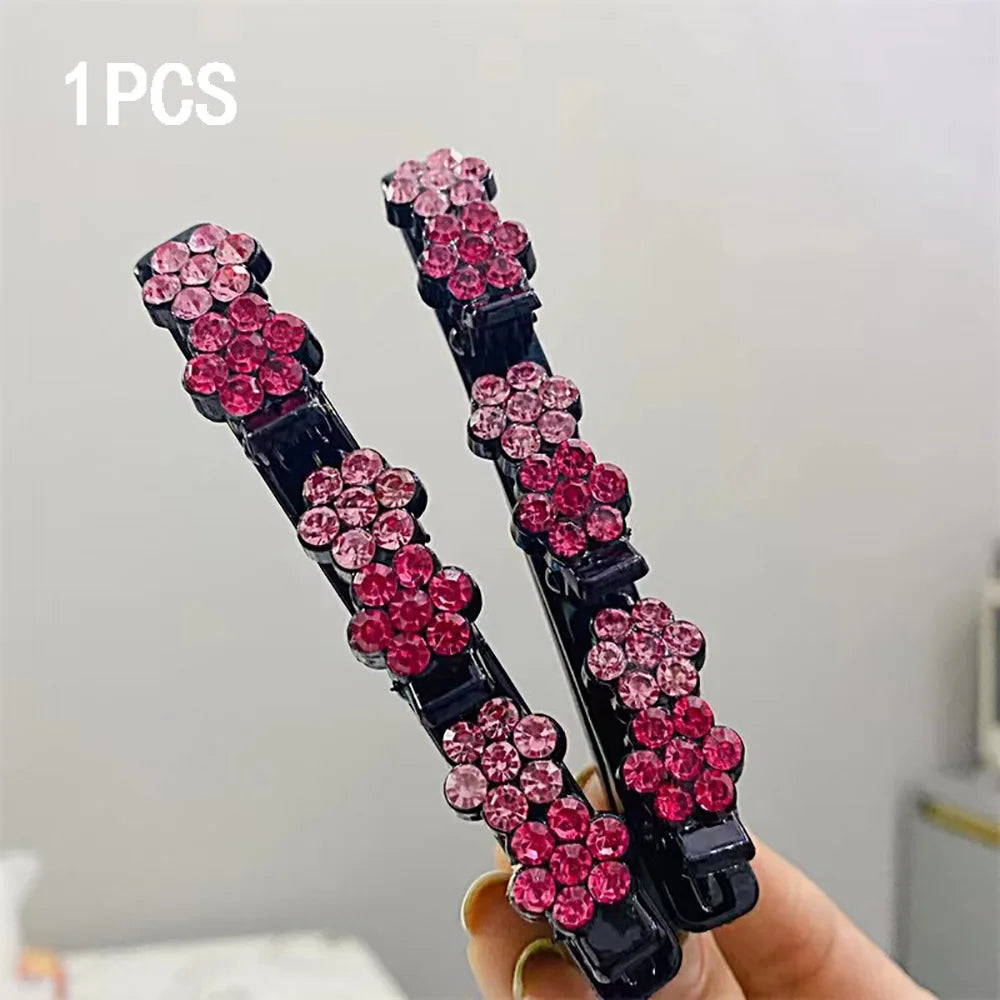New Fashion Sparkling Crystal Stone Braided Hair Clips 6 Flower Hair Accessory For Women Girls
