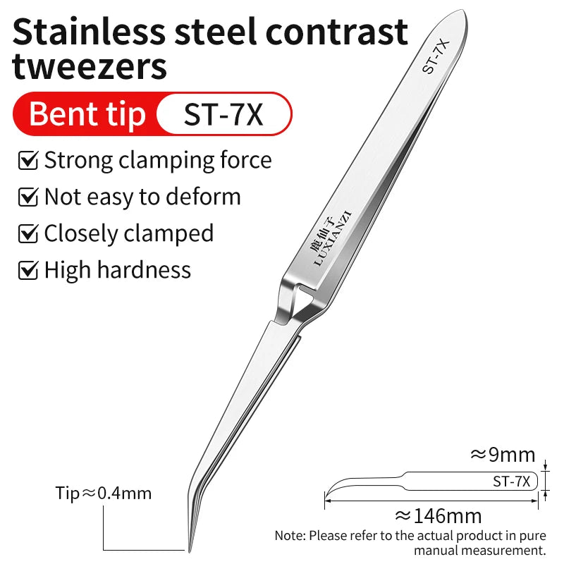 LUXIANZI Stainless Steel Reverse Tweezers Anti-Static Industrial Tweezers Acid Resistant Non-magnetic Precision Forceps Tools