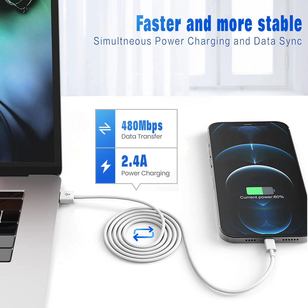 3A USB Cable For iPhone 14 13 12 11 Pro Max X XR 6s 7 8 Plus  3ft  6ft Lead Mobile Phone Fast Charging Cord Data Charger Wire