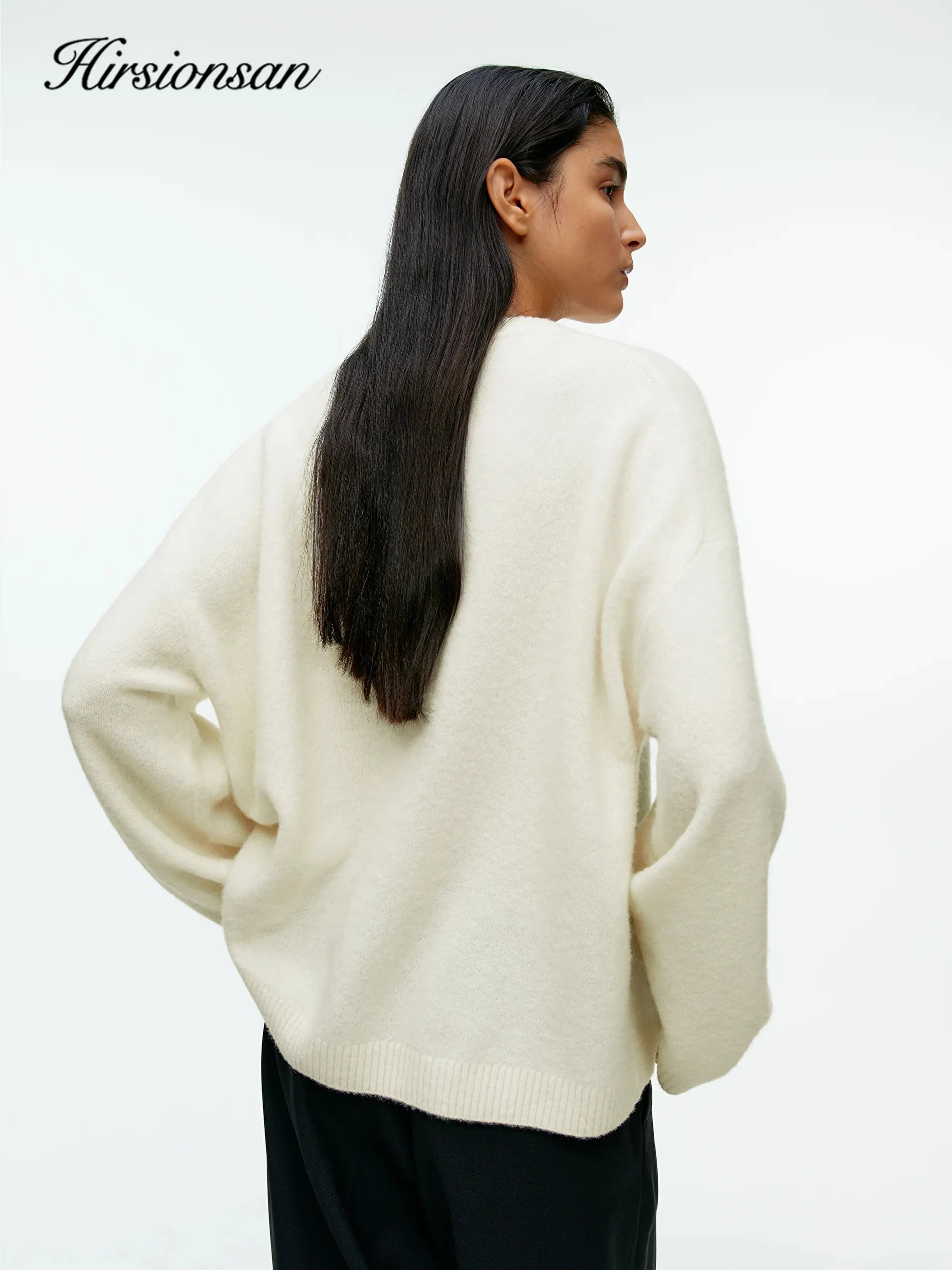 Hirsionsan Women’s Lantern Sleeve Knit Sweater – Oversized Thick Pullover, Cozy O-Neck Casual Top (2025 New Arrival)