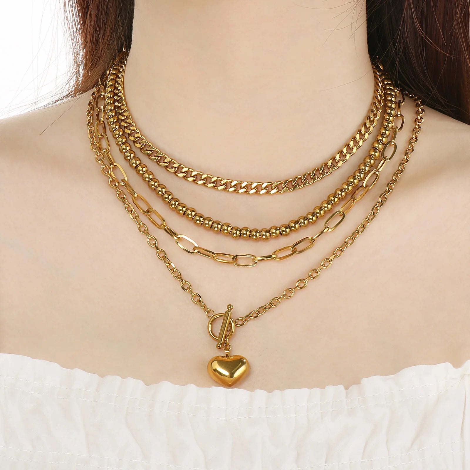 Romantic Heart Pendant Necklace | Gold Stainless Steel Choker for Women